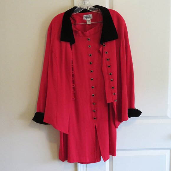 2 Piece Dawn Joy II Red & Black Dress Suit Jacket and Skirt - Picture 1 of 14